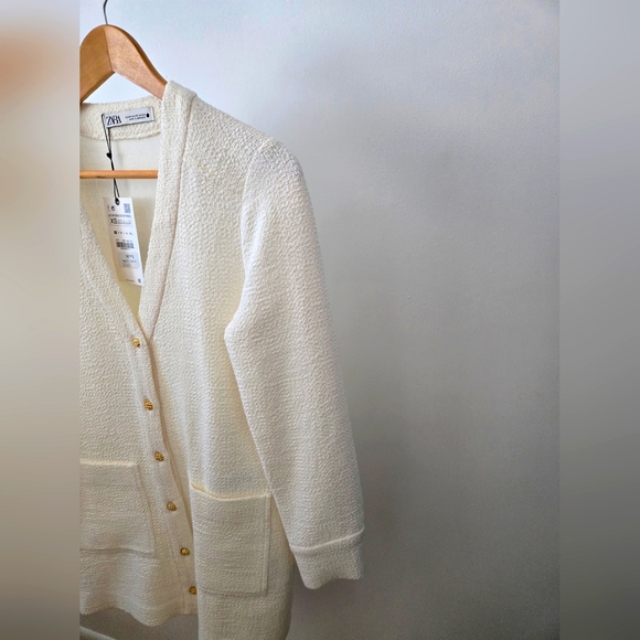 Zara White Tweed Sweater Long sleeve Dress - Picture 3 of 7